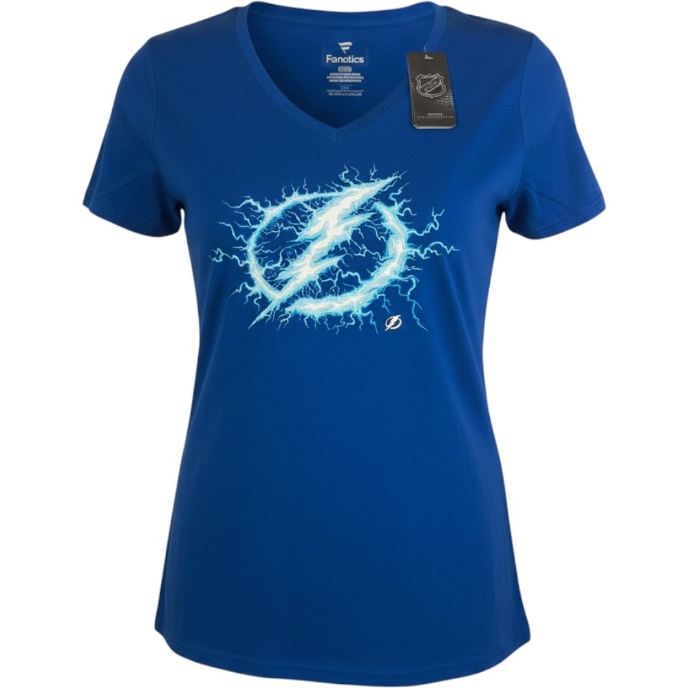 Fanatics Tampa Bay Lightning Team Slogan V Neck T Shirt Women's Large Blue NWT